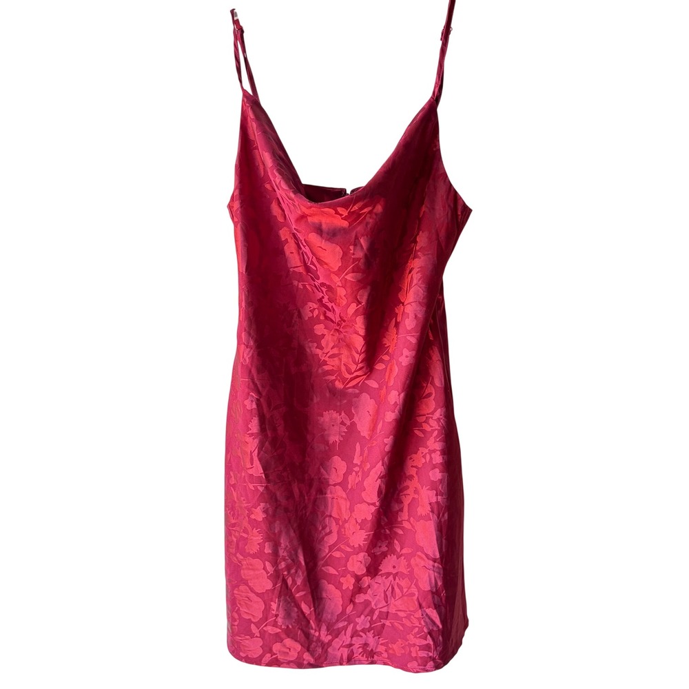 Urban Outfitters Floral Cowl Neck Slip Dress Women S Red Jacquard Satin Glam